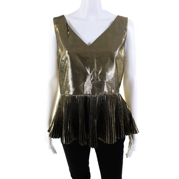 Kate Spade Saturday Tops - Kate Spade Saturday Womens Pleated V-Neck Sleeveless Blouse Top Gold Size 10